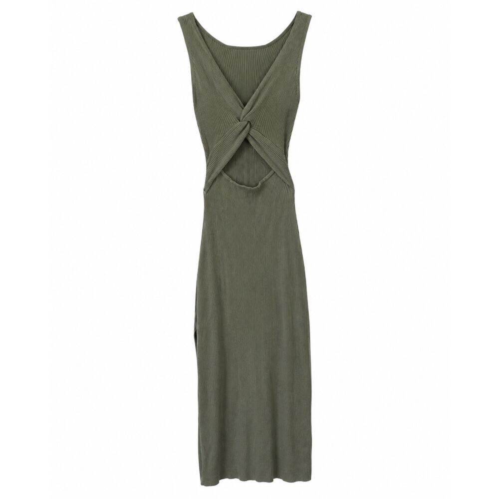Freshman 1996 Extra Small Olive Ribbed Cutout Maxi Dress